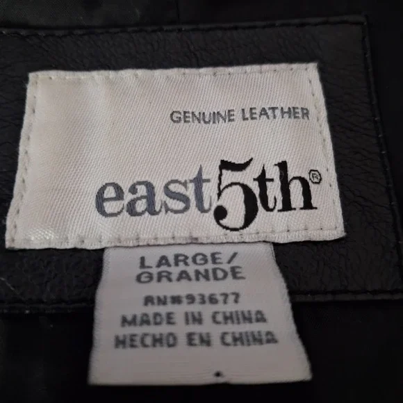 East 5th Womens Sz Large Black Genuine Leather Jacket 90s Classic Button Front - Picture 8 of 12